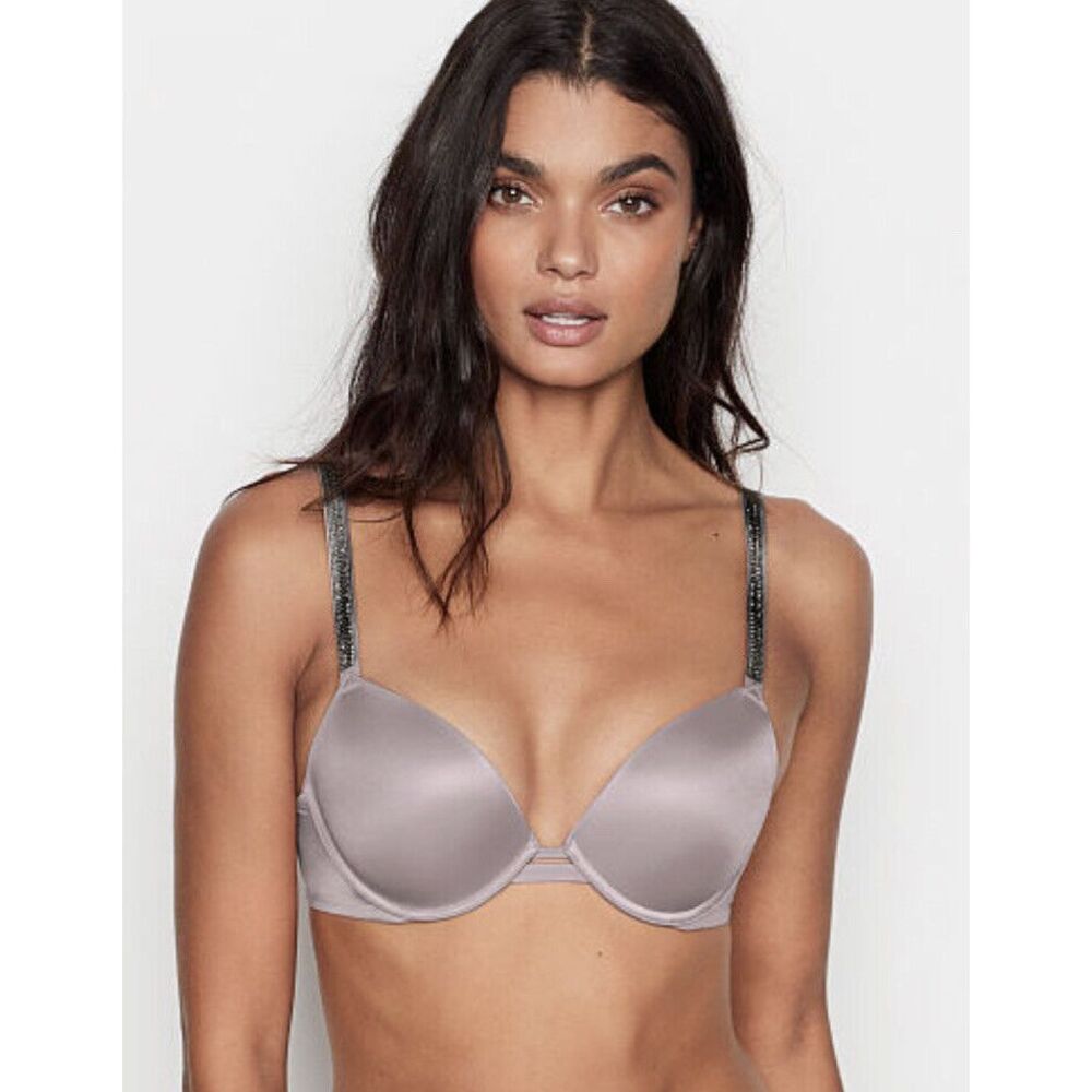 Victoria's Secret Very Sexy Push-up Bra Rhinestone Shine Straps 38C Pebble NWT - Picture 1 of 6